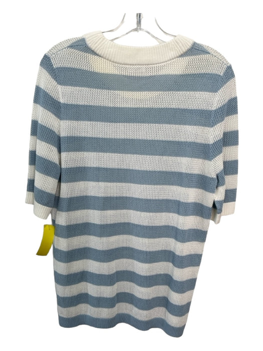 Akris Punto Size 12 White & Blue Cotton Striped Round Neck Short Sleeve Knit Top White & Blue / 12