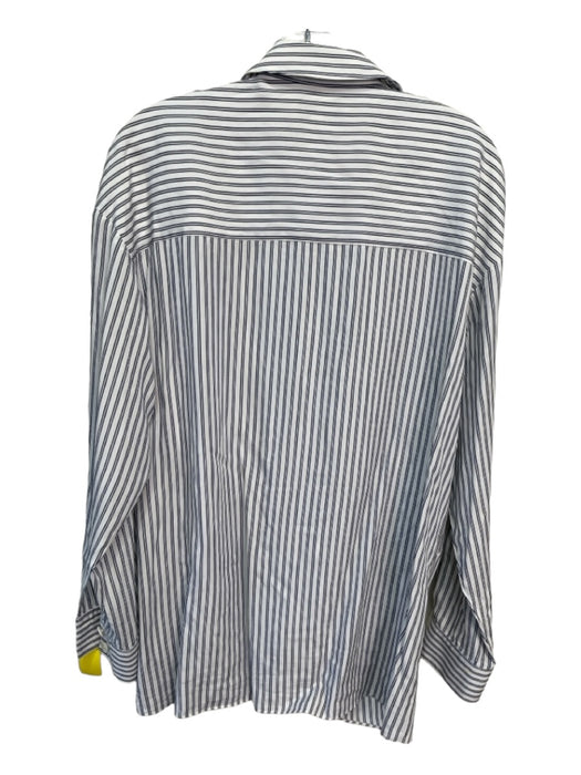 Tibi Size M White & Navy Tencel Collared Button Up Long Sleeve Striped Top White & Navy / M