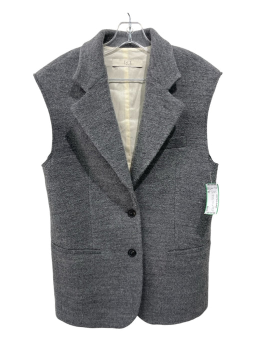 TELA Size 40 Gray Cotton Blend Button Up Collared Pockets Vest Gray / 40