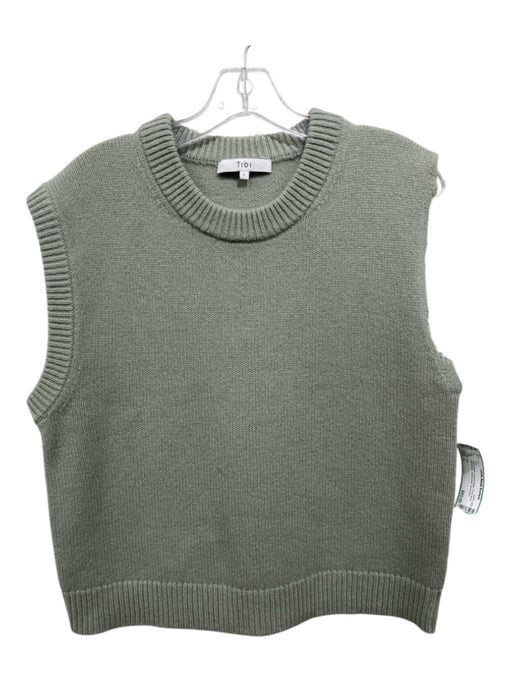 Tibi Size L Sage green Lambs Wool Crew Neck Distressed Sleeveless Top Sage green / L