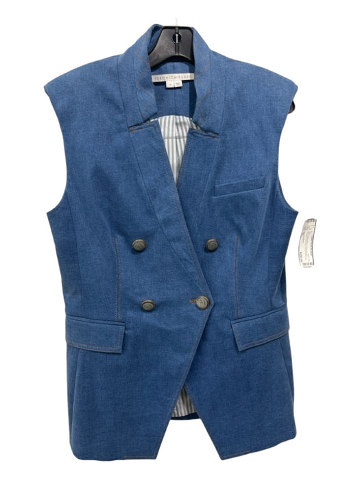 Veronica Beard Size 10 Blue Cotton Denim Double Breast Shoulder Pads Vest Blue / 10