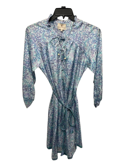 Hannah Artwear Size 2 White & Blue Silk Braided Belt Floral Print Tent Dress White & Blue / 2