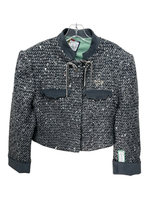 Mukzin Size Large Gray & Blue Wool Blend Long Sleeve Tweed Sequins Jacket Gray & Blue / Large