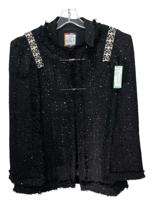 Mukzin Size Large Black & White Wool Blend Open Sleeves Tweed Cape Jacket Black & White / Large