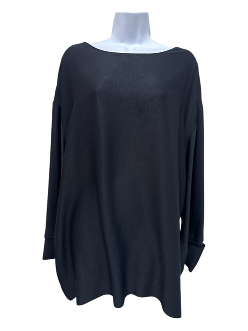The Row Size Small Black Viscose Blend Wide Long Sleeve Boat Neck Top Black / Small