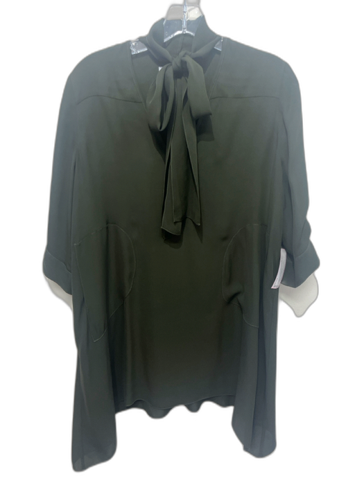 Morgane Le Fay Size S Olive Green Silk Short Sleeve neck tie V Neck Mini Dress Olive Green / S