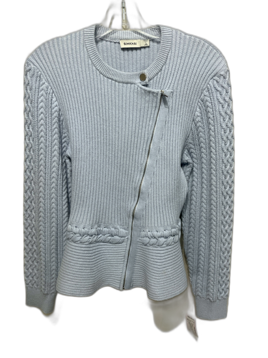 Simkhai Size L Light Blue Cotton & Wool Silver Hardware Rib Knit Cardigan Light Blue / L