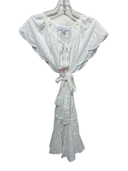 Cartolina Size M White Cotton Tassel Tie Eyelet Flutter Cap Sleeve Mini Dress White / M