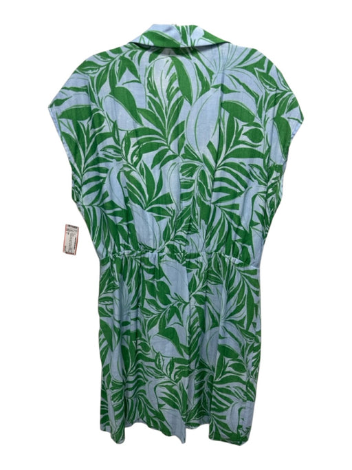 MNG Size 8 Blue & Green Viscose Blend Leaves Surplice Top Wrap Dress Blue & Green / 8