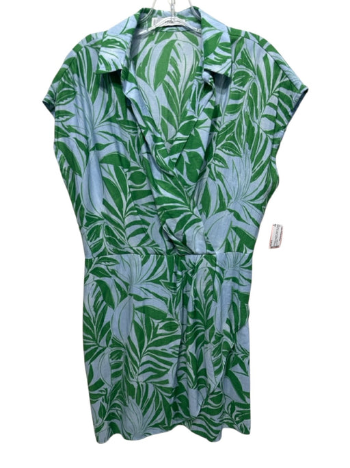 MNG Size 8 Blue & Green Viscose Blend Leaves Surplice Top Wrap Dress Blue & Green / 8
