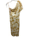 MNG Size 8 Tan & White Linen Tie Dye & Floral One Shoulder Midi Dress Tan & White / 8