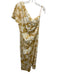 MNG Size 8 Tan & White Linen Tie Dye & Floral One Shoulder Midi Dress Tan & White / 8