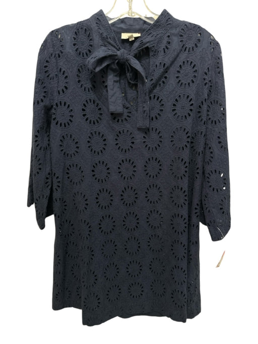 Tuckernuck Size S Navy Blue Cotton Eyelet Lace Tie Neck Coverup Dress Navy Blue / S