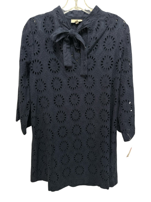 Tuckernuck Size S Navy Blue Cotton Eyelet Lace Tie Neck Coverup Dress Navy Blue / S
