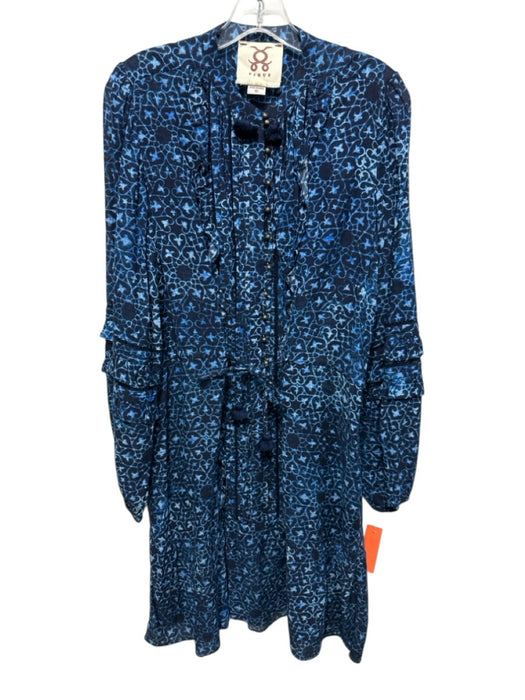 Figue Size M Blue Cotton Blend Lattice Print Drawstring Waist Dress Blue / M