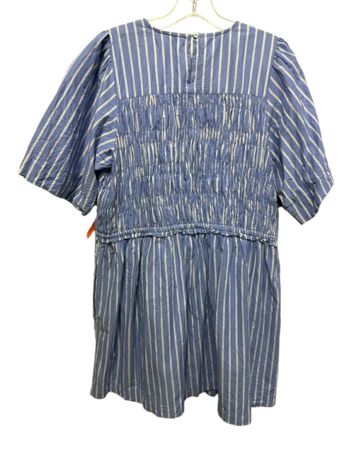 Apiece Apart Size L Blue & White Cotton Striped Short Sleeve Dress Blue & White / L