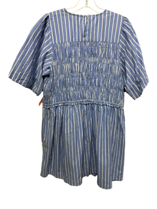 Apiece Apart Size L Blue & White Cotton Striped Short Sleeve Dress Blue & White / L
