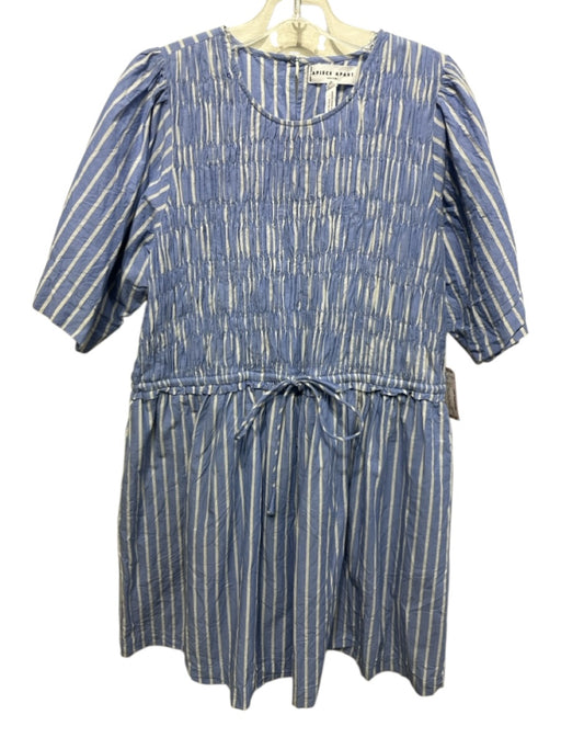 Apiece Apart Size L Blue & White Cotton Striped Short Sleeve Dress Blue & White / L