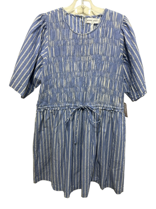 Apiece Apart Size L Blue & White Cotton Striped Short Sleeve Dress Blue & White / L