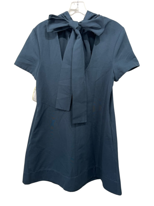 Staud Size Large Navy Blue Cotton Blend Short Sleeve Gathered Mock Neck Dress Navy Blue / Large