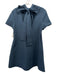 Staud Size Large Navy Blue Cotton Blend Short Sleeve Gathered Mock Neck Dress Navy Blue / Large