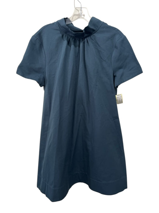 Staud Size Large Navy Blue Cotton Blend Short Sleeve Gathered Mock Neck Dress Navy Blue / Large