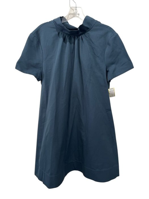 Staud Size Large Navy Blue Cotton Blend Short Sleeve Gathered Mock Neck Dress Navy Blue / Large