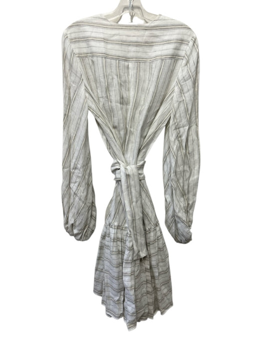 Michelle Farmer Size S Cream & Multi Cotton & Silk Striped V Neck Dress Cream & Multi / S