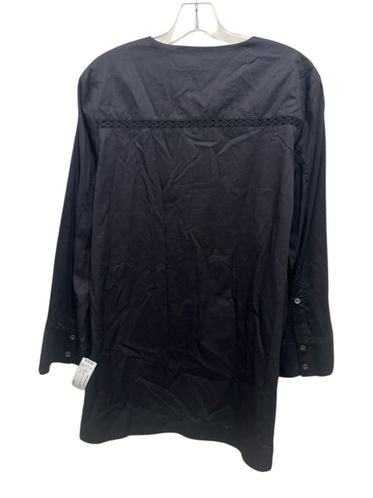 Harshman Size L Black Linen 3/4 Sleeve Quarter Button Top Black / L