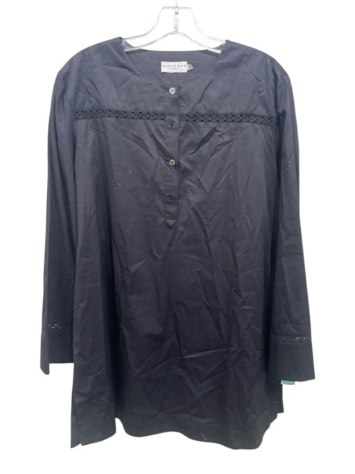 Harshman Size L Black Linen 3/4 Sleeve Quarter Button Top Black / L