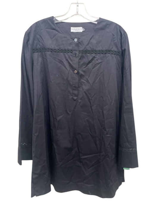 Harshman Size L Black Linen 3/4 Sleeve Quarter Button Top Black / L