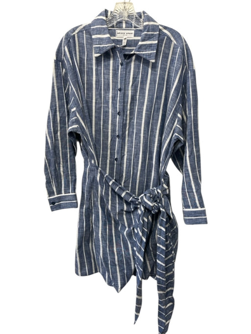 A Piece Apart Size 8 Chambray & White Cotton Striped Tie Detail Mini Dress Chambray & White / 8