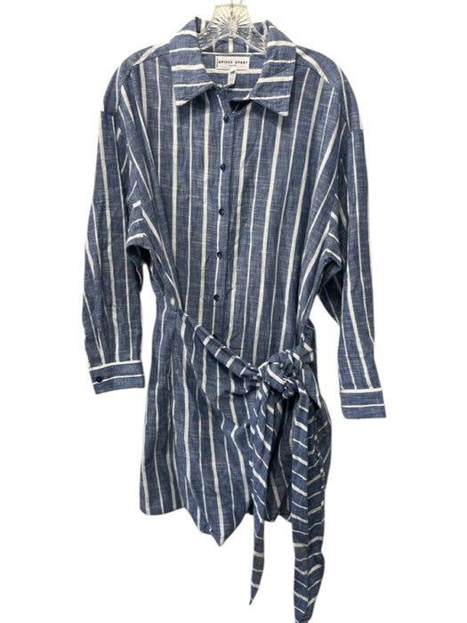 A Piece Apart Size 8 Chambray & White Cotton Striped Tie Detail Mini Dress Chambray & White / 8