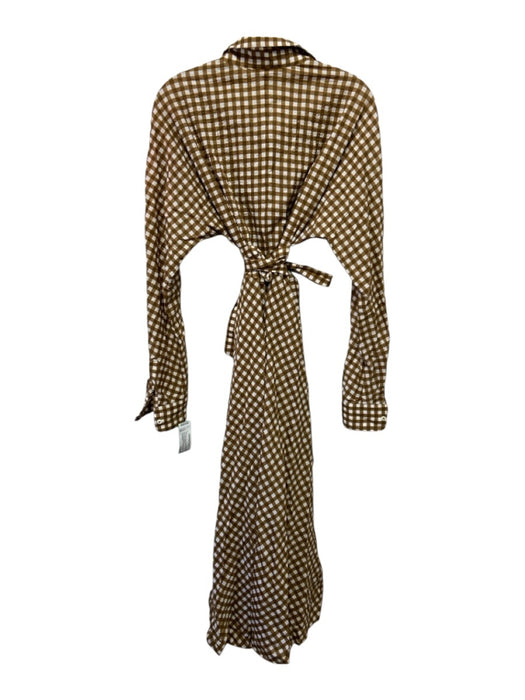 Ann Mashburn Size L Tan & White Cotton Gingham Tie belt Seersucker Dress Tan & White / L