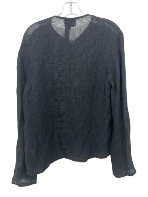 Loulou Studio Size L Black Cotton & Linen Frayed Hem Button Front Top Black / L