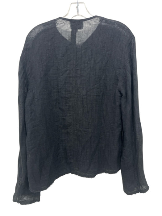 Loulou Studio Size L Black Cotton & Linen Frayed Hem Button Front Top Black / L