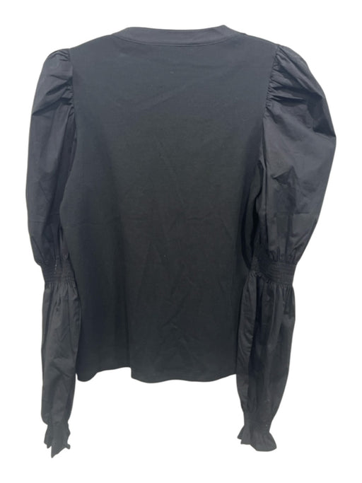 Veronica Beard Size L Black Pima Cotton Button Detail Top Black / L