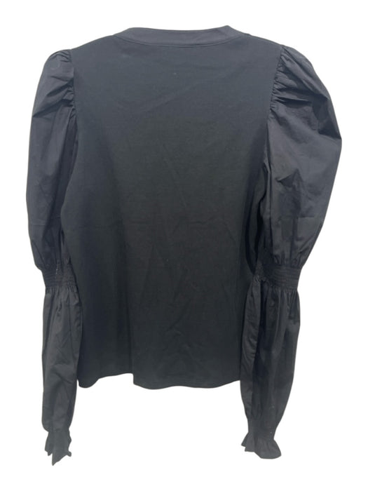 Veronica Beard Size L Black Pima Cotton Button Detail Top Black / L