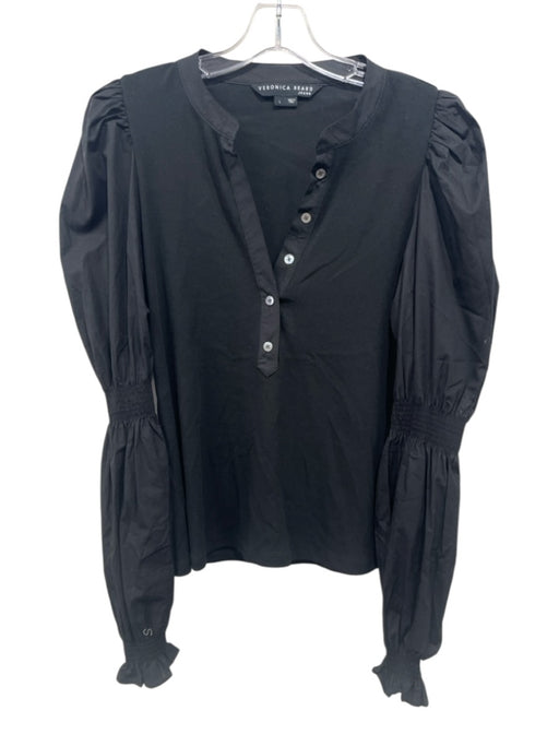 Veronica Beard Size L Black Pima Cotton Button Detail Top Black / L