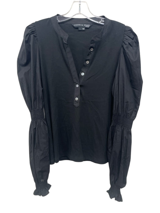 Veronica Beard Size L Black Pima Cotton Button Detail Top Black / L