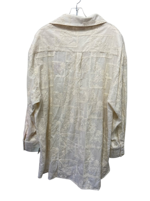 Agua Bendita Size M/L Cream Cotton Embroidered Tie Front Short Set Cream / M/L