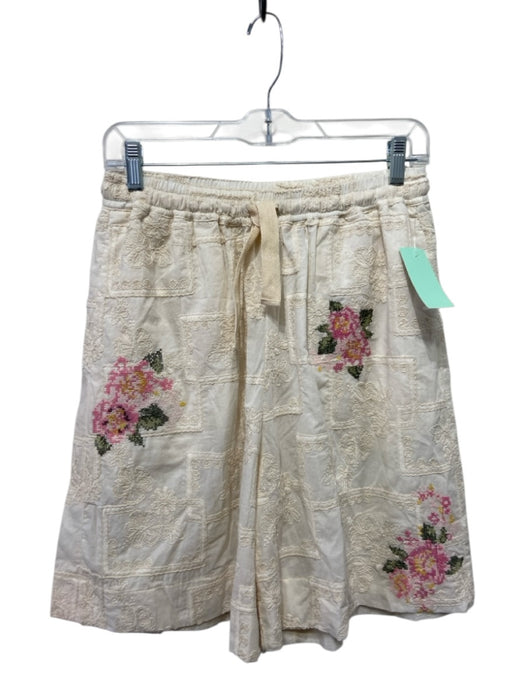 Agua Bendita Size M/L Cream Cotton Embroidered Tie Front Short Set Cream / M/L