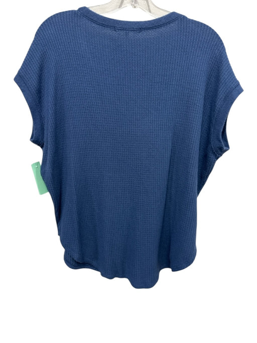 Beautiful People Size L Blue Modal & Spandex Waffle Knit Short Sleeve Boxy Top Blue / L