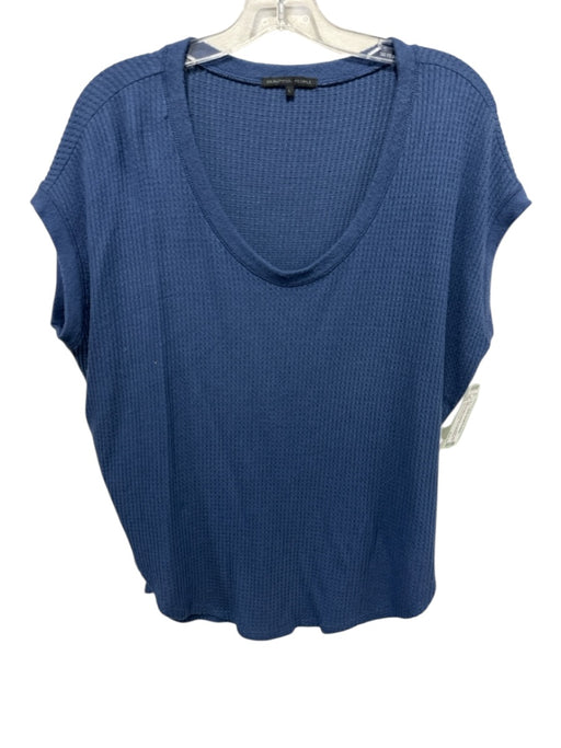 Beautiful People Size L Blue Modal & Spandex Waffle Knit Short Sleeve Boxy Top Blue / L