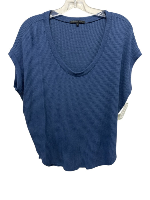 Beautiful People Size L Blue Modal & Spandex Waffle Knit Short Sleeve Boxy Top Blue / L