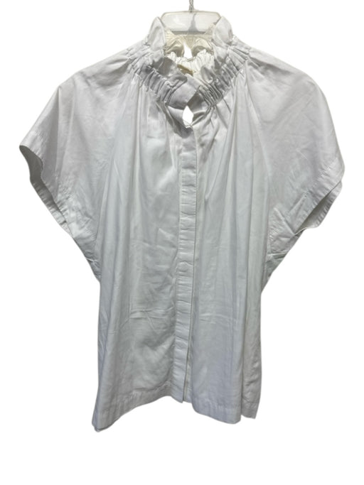 Maria + Cornejo Size M White Cotton Short Sleeve High Ruffle Neck Top White / M
