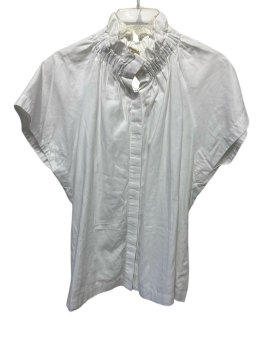 Maria + Cornejo Size M White Cotton Short Sleeve High Ruffle Neck Top White / M