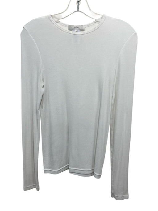Tibi Size M White Cotton & Modal Long Sleeve Rib Knit Crew Neck Tee Top White / M