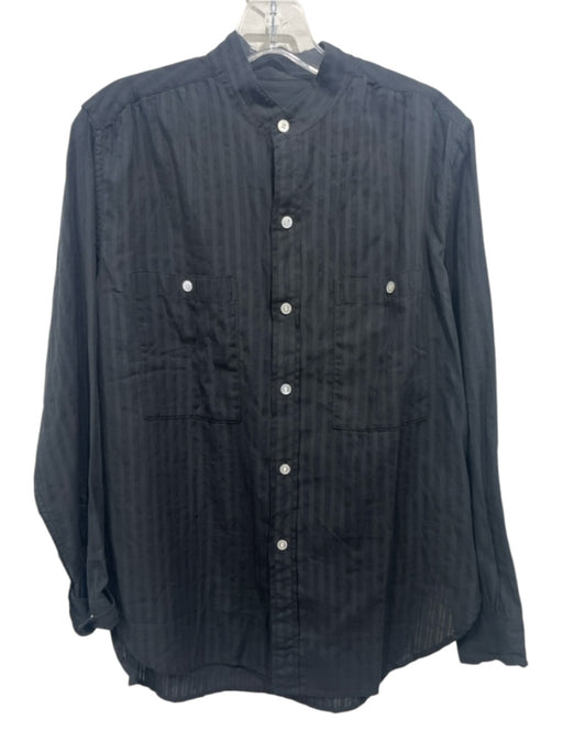 Buck Mason Size Est M Black Cotton Textured Stripe Long Sleeve Button Down Top Black / Est M
