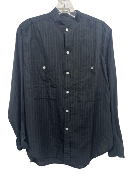 Buck Mason Size Est M Black Cotton Textured Stripe Long Sleeve Button Down Top Black / Est M